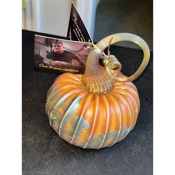 Jack Pine Hand Blown Glass Pumpkin Artisan Crafted Glass Pumpkin Unique Glass - Picture 2 of 12